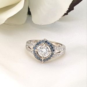 Sale! Amazing Blue Halo Diamond Ring 14K White Gold ~1-1/2 CTS.